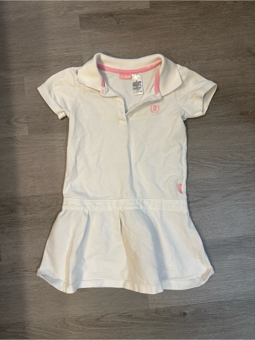 IZOD Girls sz 6 White Polo Dress with Pink Trim